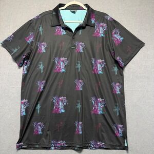 Retro Rifle Gator Boi Mens 2XL Black Synthwave Crocodile Tropical Polo Shirt